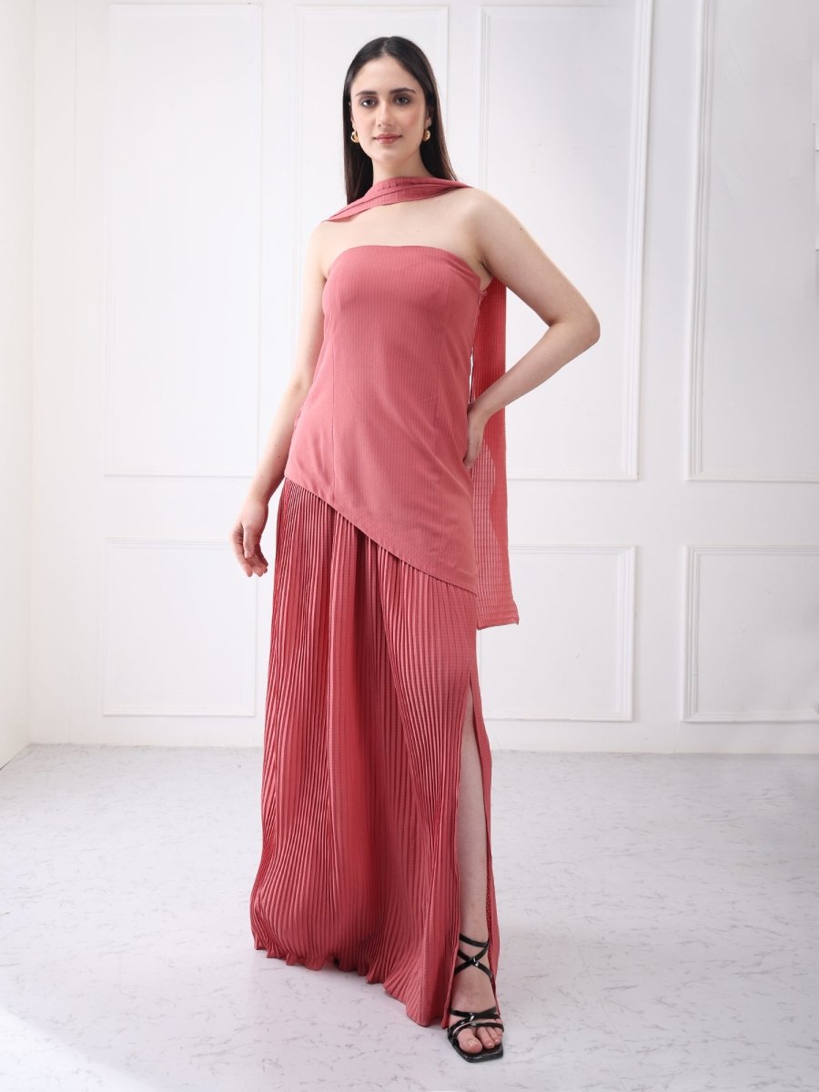 Gaiia Strapless Long Slit Maxi Dress With Scarf - GAIIA