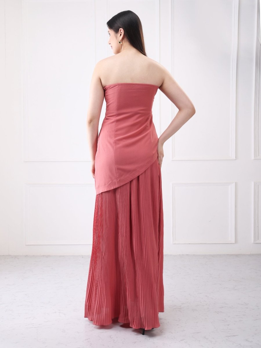 Gaiia Strapless Long Slit Maxi Dress With Scarf - GAIIA