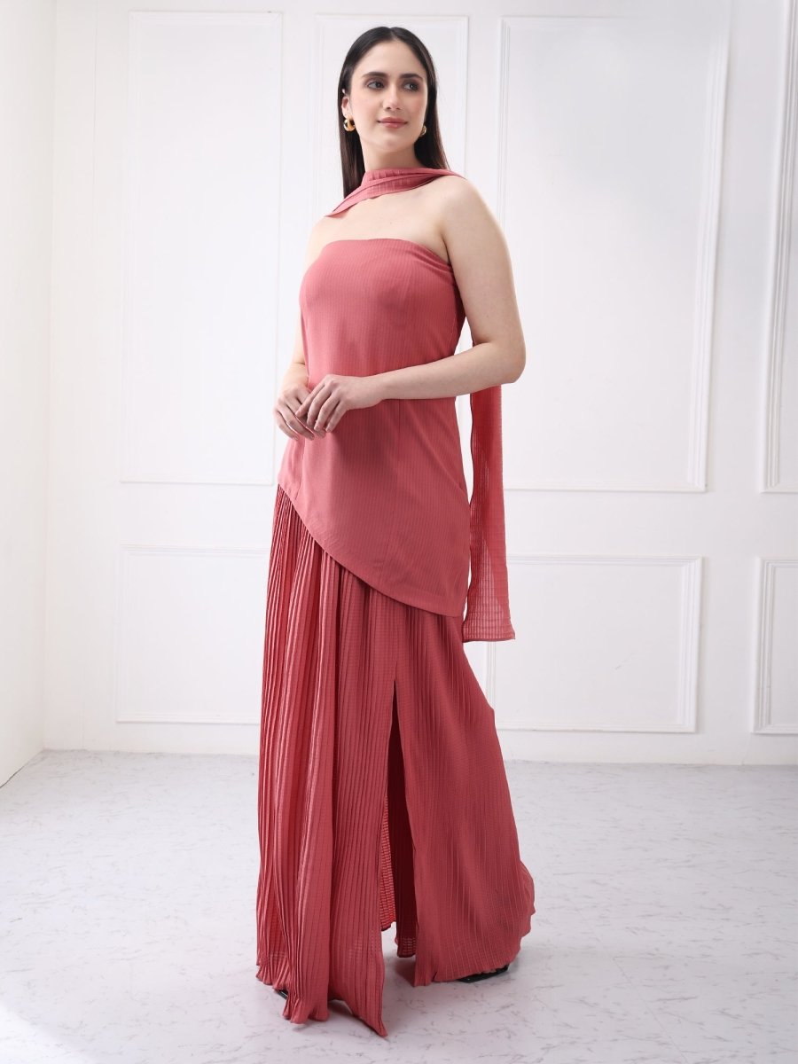 Gaiia Strapless Long Slit Maxi Dress With Scarf - GAIIA