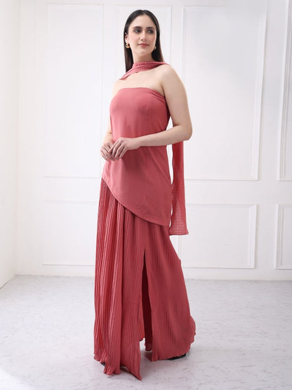 Gaiia Strapless Long Slit Maxi Dress With Scarf - GAIIA