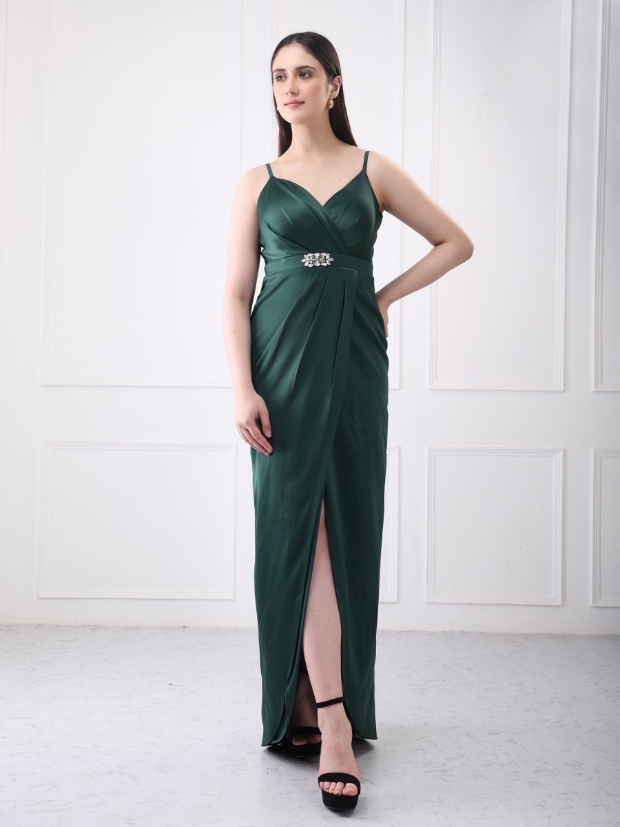 Gaiia Strappy Satin Partywear Long Slit Maxi Dress - GAIIA