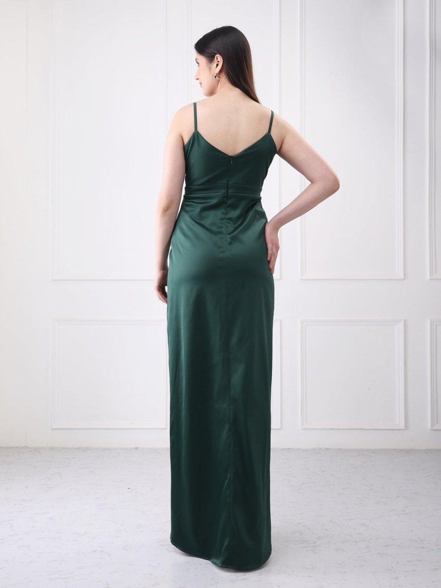Gaiia Strappy Satin Partywear Long Slit Maxi Dress - GAIIA