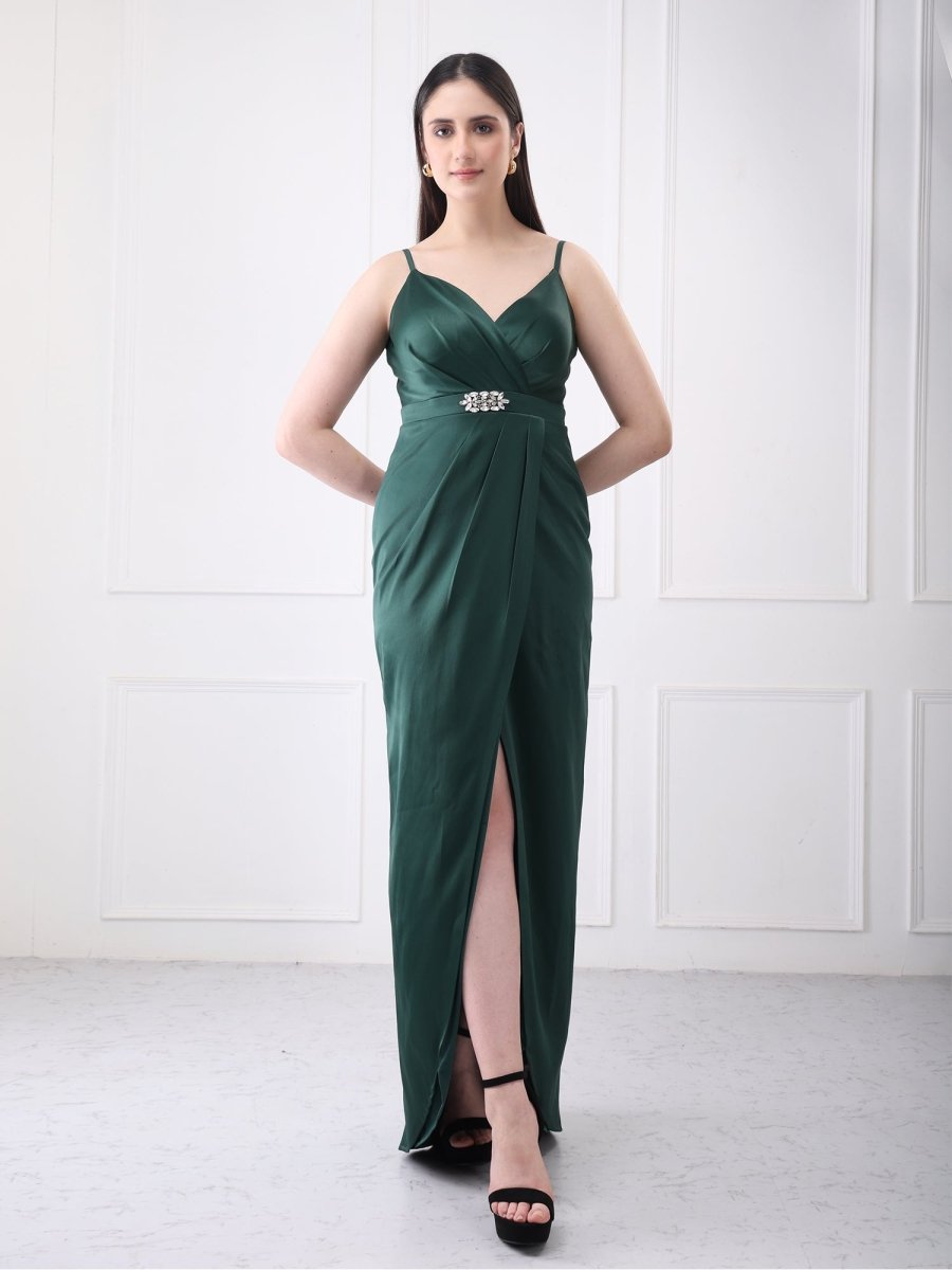 Gaiia Strappy Satin Partywear Long Slit Maxi Dress - GAIIA