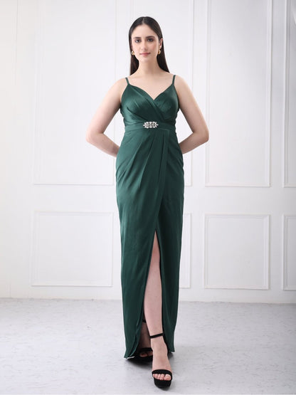 Gaiia Strappy Satin Partywear Long Slit Maxi Dress - GAIIA
