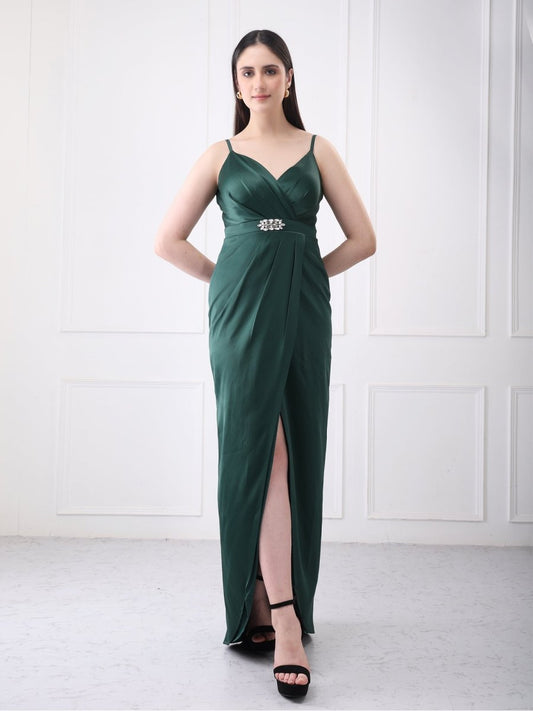 Gaiia Strappy Satin Partywear Long Slit Maxi Dress - GAIIA