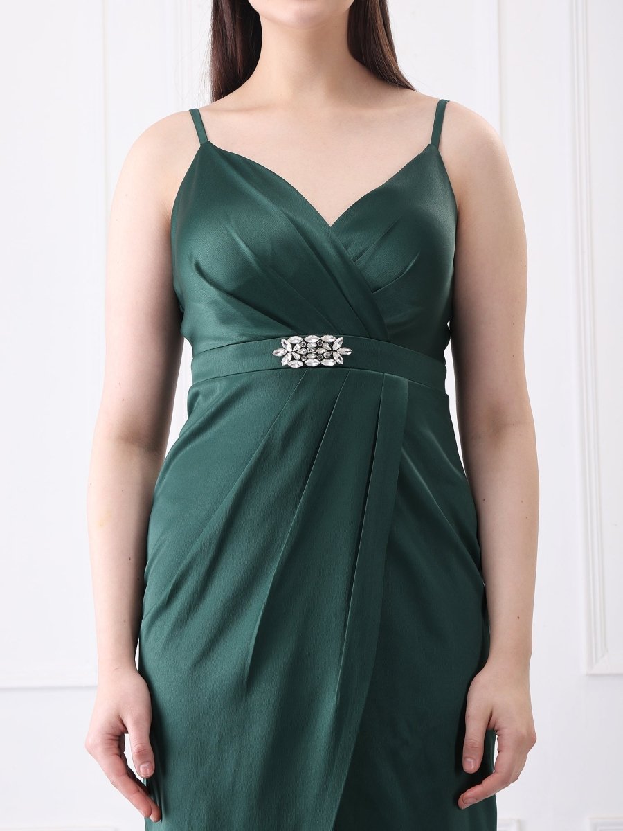 Gaiia Strappy Satin Partywear Long Slit Maxi Dress - GAIIA