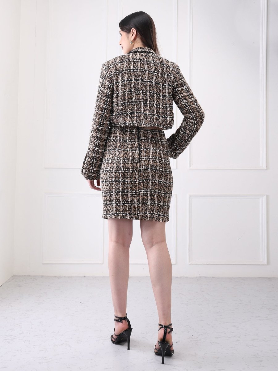 Gaiia Tweed Beige Mini Skirt With Bustier Co - Ord Set - GAIIA