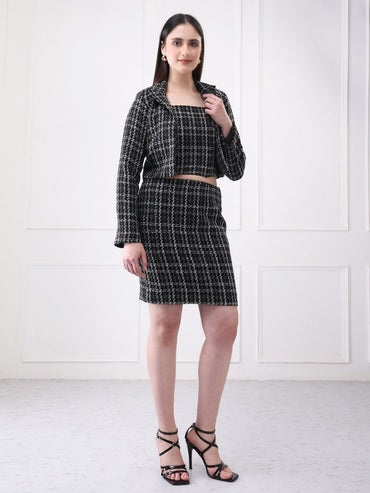 Gaiia Tweed Black Mini Skirt With Bustier Co - Ord Set - GAIIA