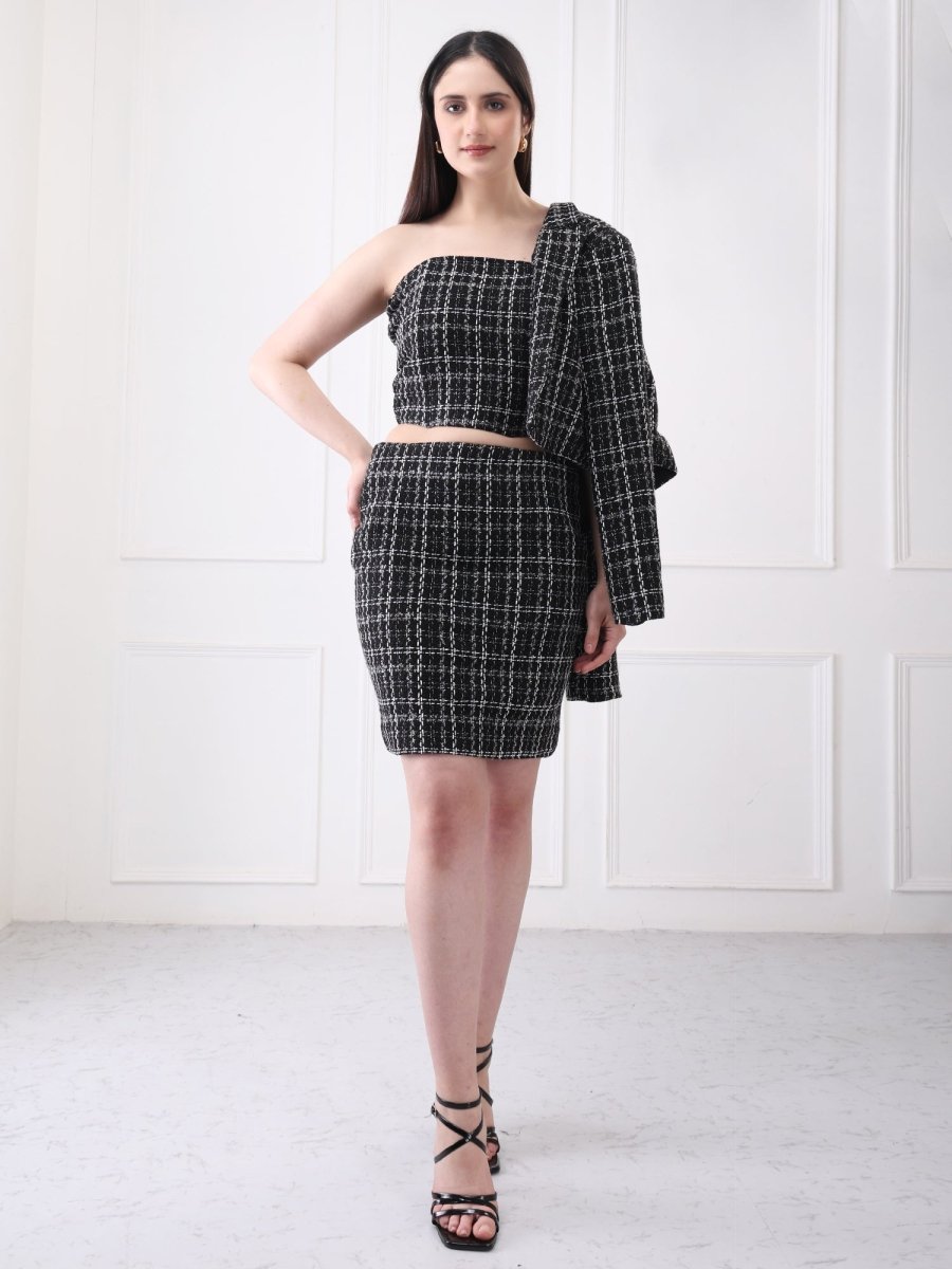 Gaiia Tweed Black Mini Skirt With Bustier Co - Ord Set - GAIIA