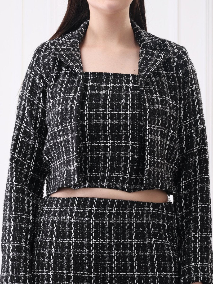 Gaiia Tweed Black Mini Skirt With Bustier Co - Ord Set - GAIIA