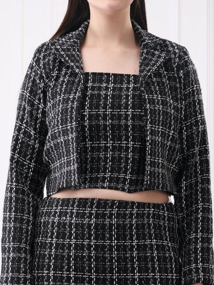 Gaiia Tweed Black Mini Skirt With Bustier Co - Ord Set - GAIIA