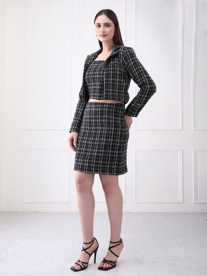 Gaiia Tweed Black Mini Skirt With Bustier Co - Ord Set - GAIIA