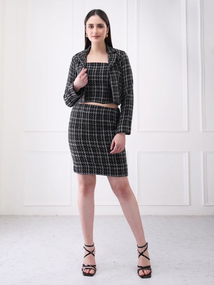 Gaiia Tweed Black Mini Skirt With Bustier Co - Ord Set - GAIIA