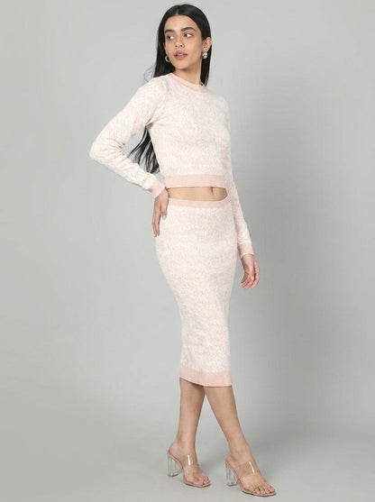 Gaiia Two Color Self Print Skirt Co-Ord Set - Green - GAIIA