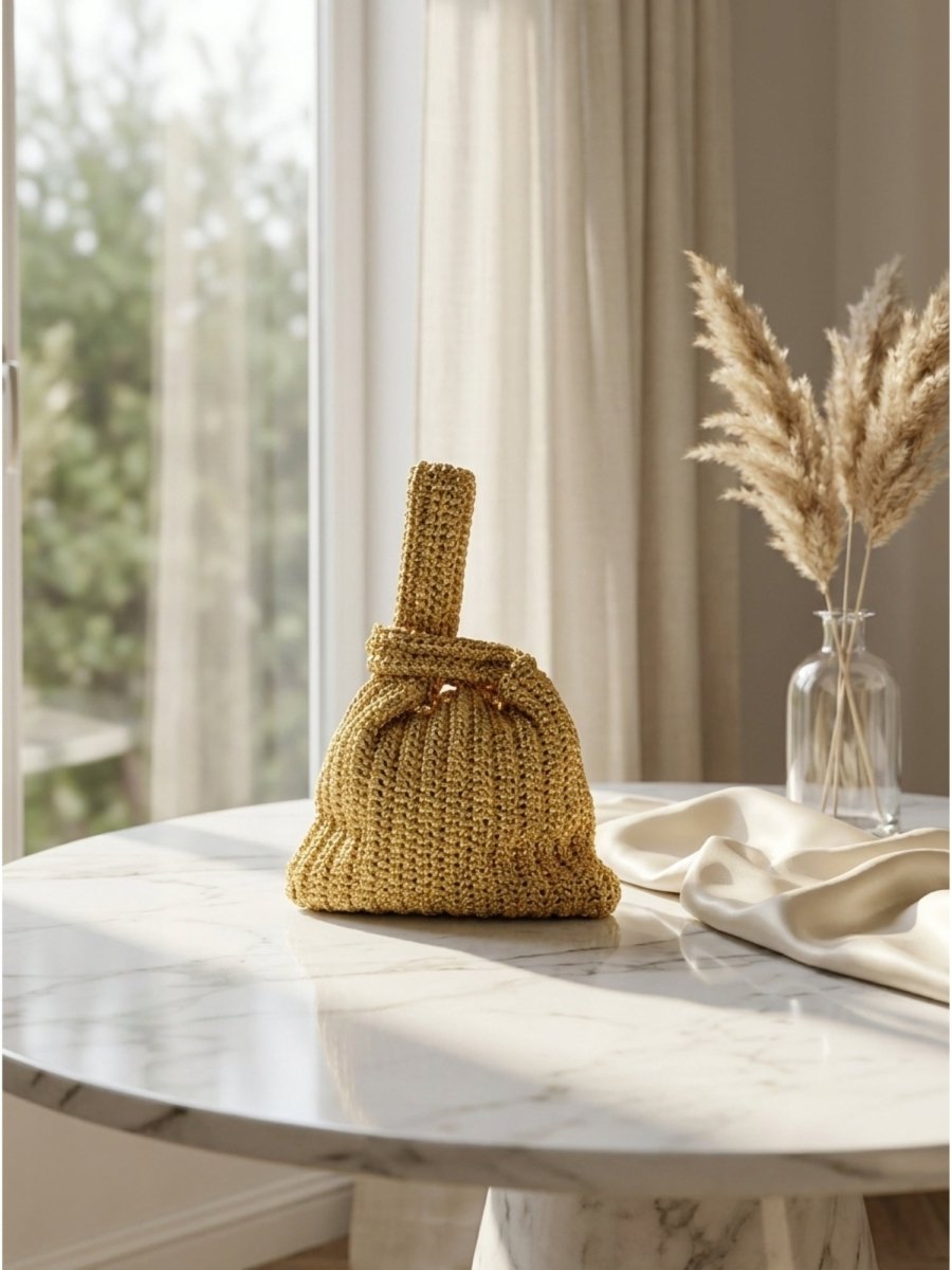 Golden Handwoven Mini Clutch Bag - GAIIA