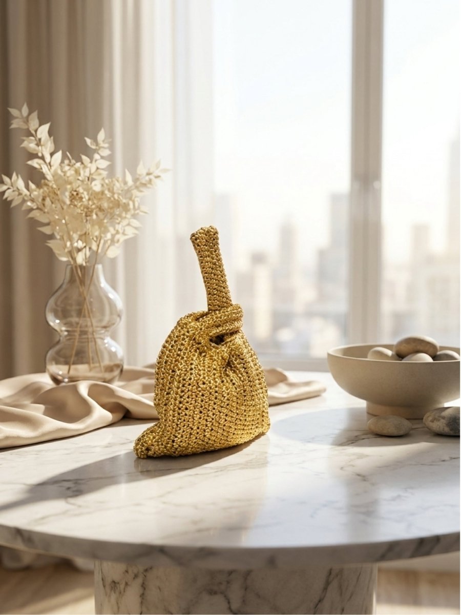 Golden Handwoven Mini Clutch Bag - GAIIA