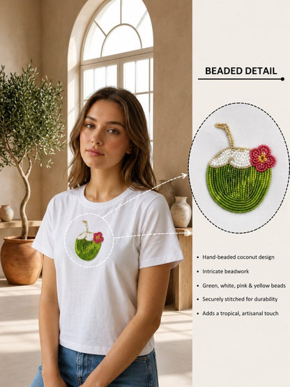 Green Coconut Beaded Cotton T-Shirt - GAIIA