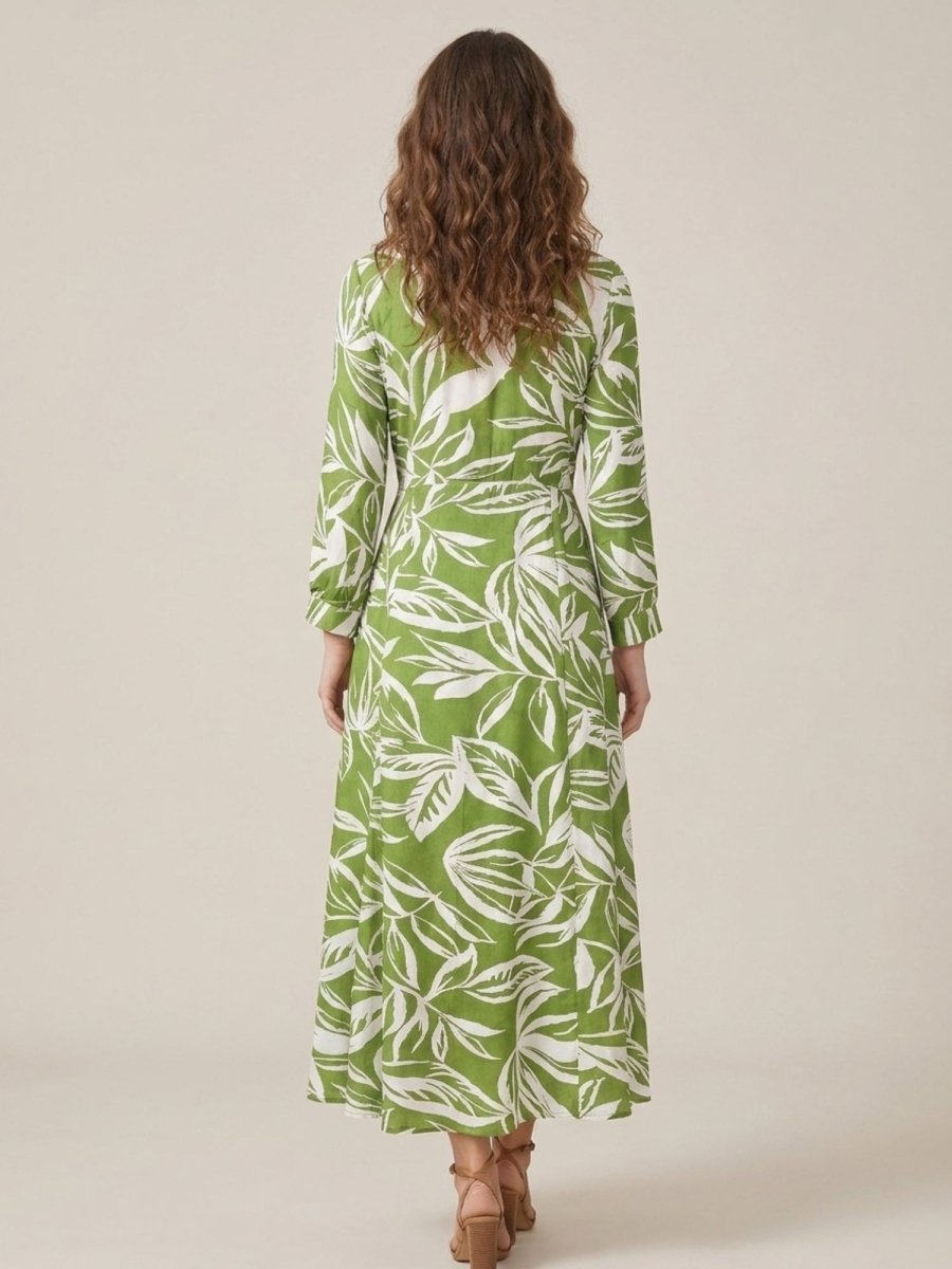 Green Floral Printed Satin Maxi Dress - GAIIA