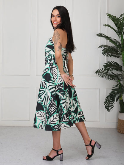 Green Printed Halter Neck Midi Dress - GAIIA