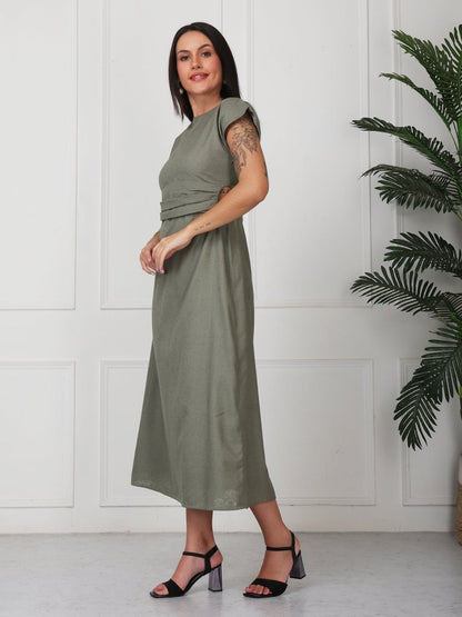 Green Solid Boat Neck Maxi Dress - GAIIA