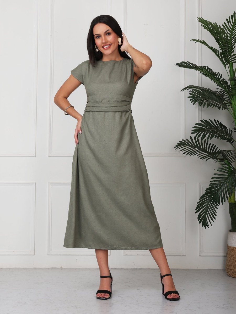 Green Solid Boat Neck Maxi Dress - GAIIA