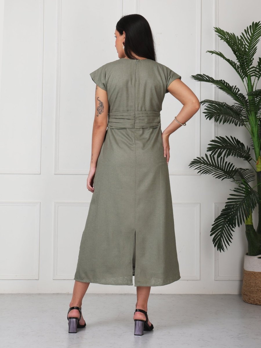 Green Solid Boat Neck Maxi Dress - GAIIA