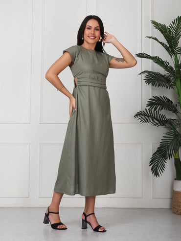 Green Solid Boat Neck Maxi Dress - GAIIA