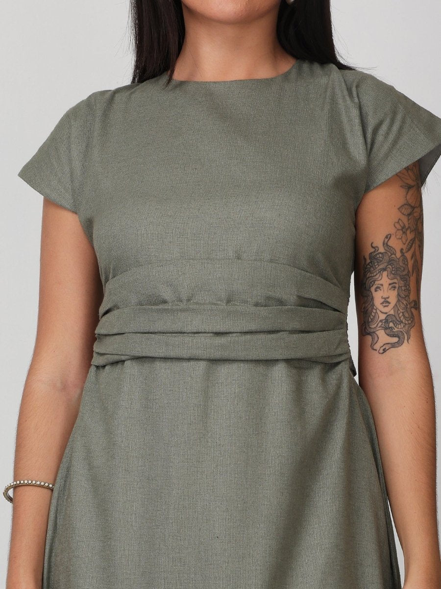Green Solid Boat Neck Maxi Dress - GAIIA