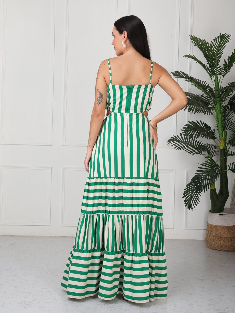 Green Striped Cami Style Tiered Maxi Dress - GAIIA