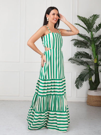 Green Striped Cami Style Tiered Maxi Dress - GAIIA