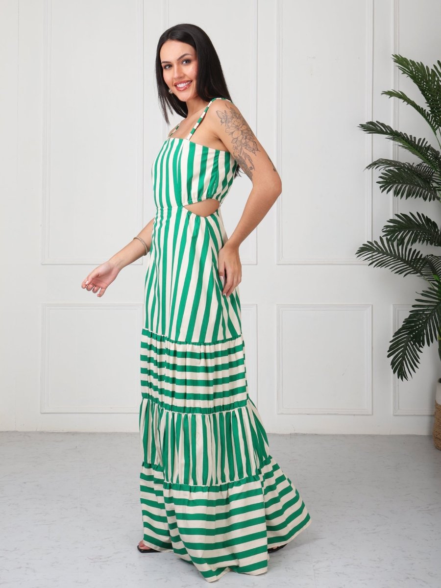Green Striped Cami Style Tiered Maxi Dress - GAIIA