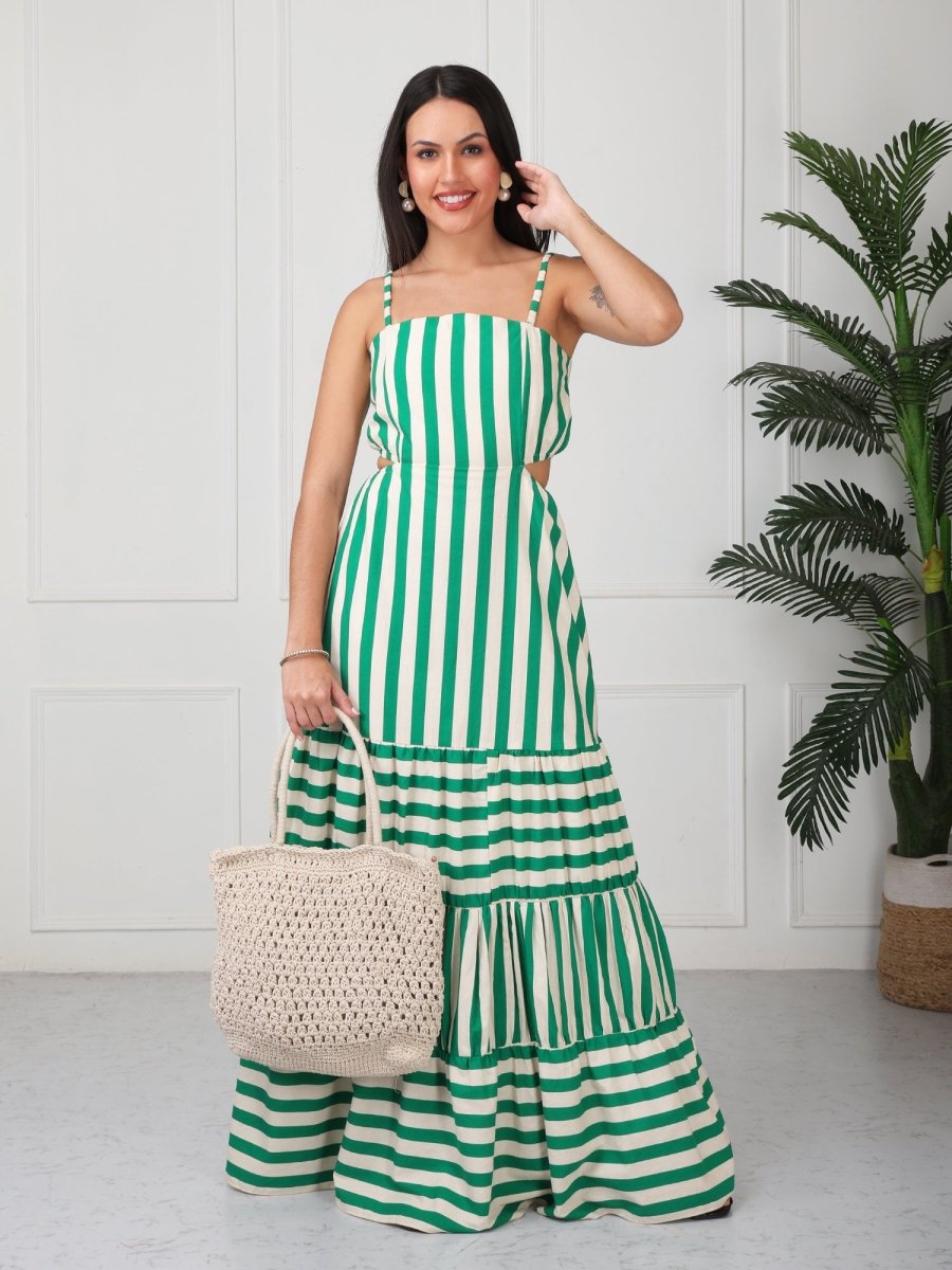 Green Striped Cami Style Tiered Maxi Dress - GAIIA