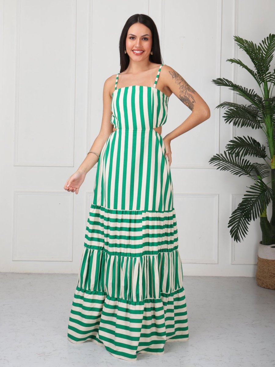 Green Striped Cami Style Tiered Maxi Dress - GAIIA
