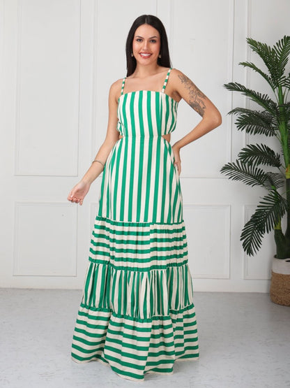 Green Striped Cami Style Tiered Maxi Dress - GAIIA