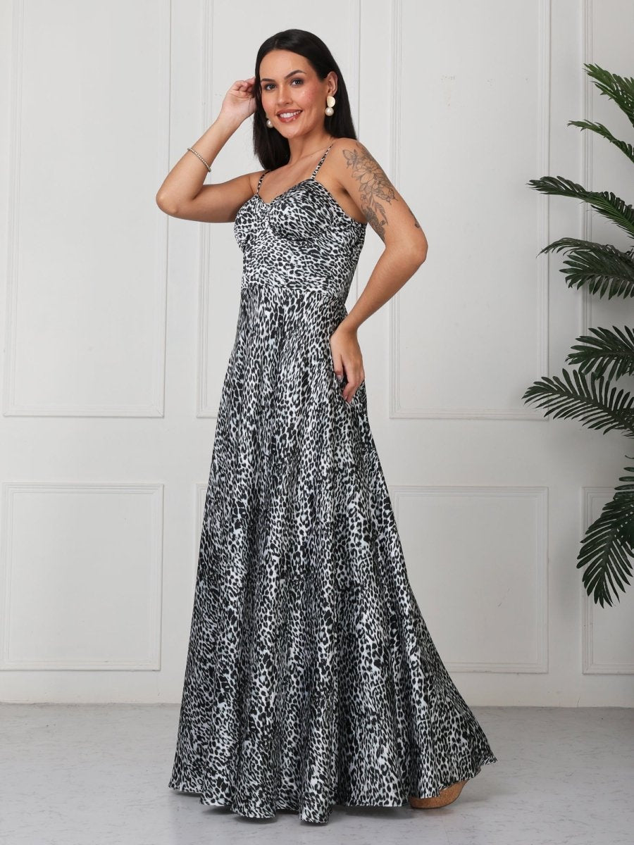 Grey Animal Print Corset Style Maxi Dress - GAIIA