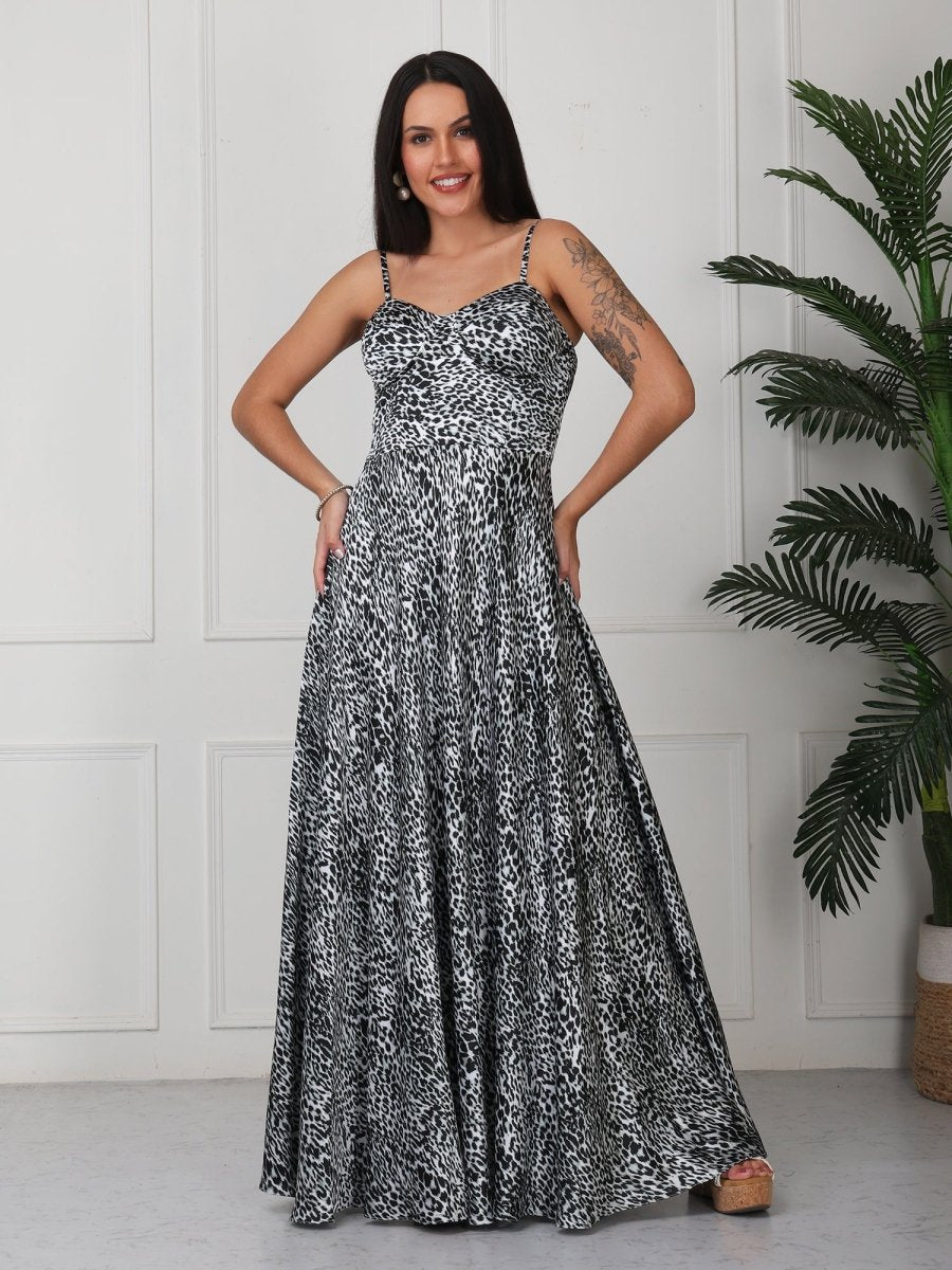 Grey Animal Print Corset Style Maxi Dress - GAIIA
