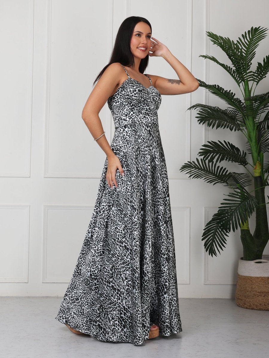 Grey Animal Print Corset Style Maxi Dress - GAIIA