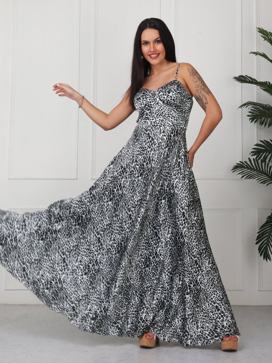 Grey Animal Print Corset Style Maxi Dress - GAIIA