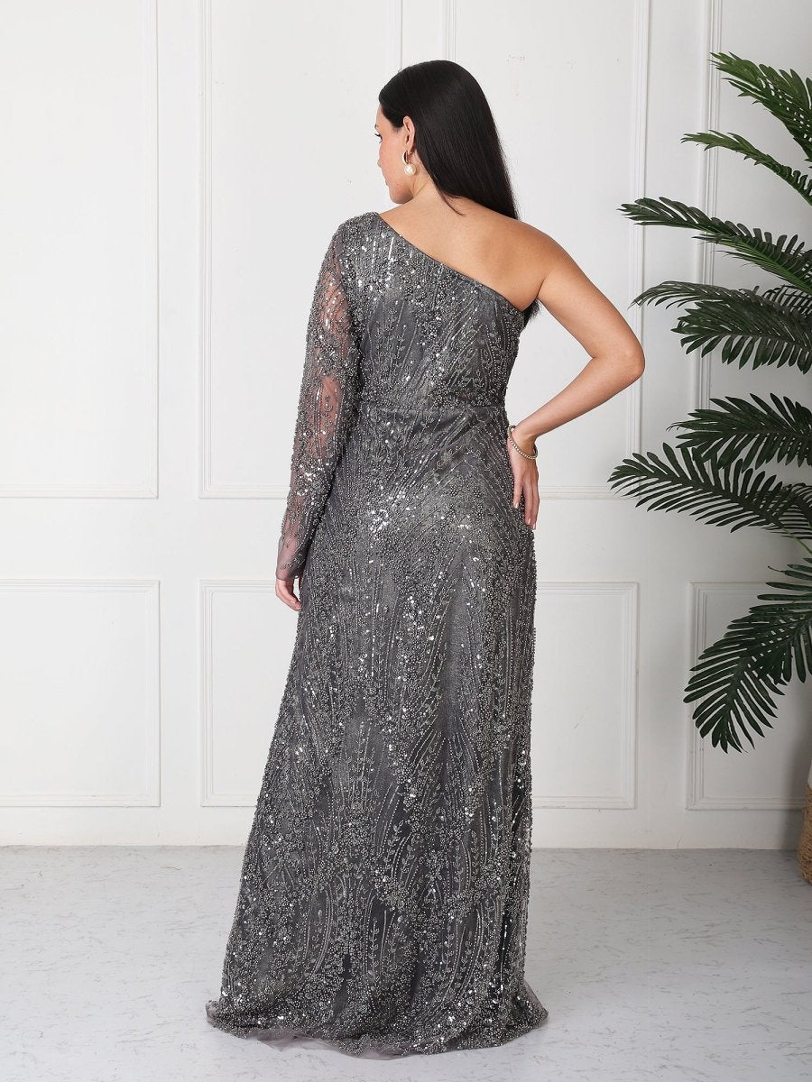 Grey Embellished One Shoulder Maxi Dress - GAIIA
