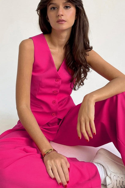 Gaiia Waist Coat Set - Hot Pink