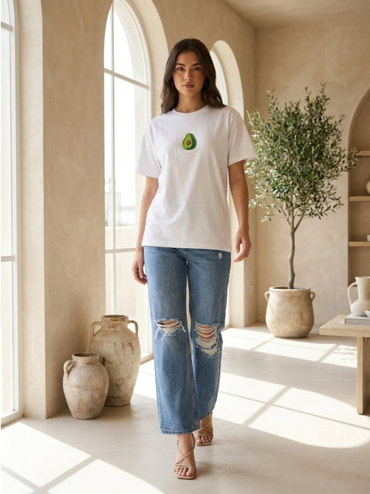Hand Beaded Avocado Cotton T-shirt - GAIIA