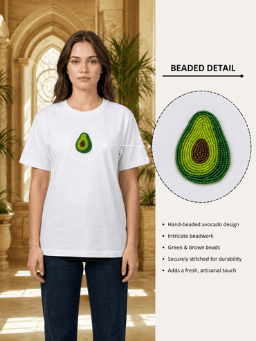 Hand Beaded Avocado Cotton T-shirt - GAIIA