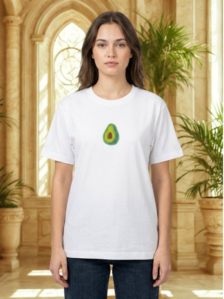 Hand Beaded Avocado Cotton T-shirt - GAIIA