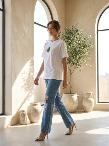 Hand Beaded Avocado Cotton T-shirt - GAIIA