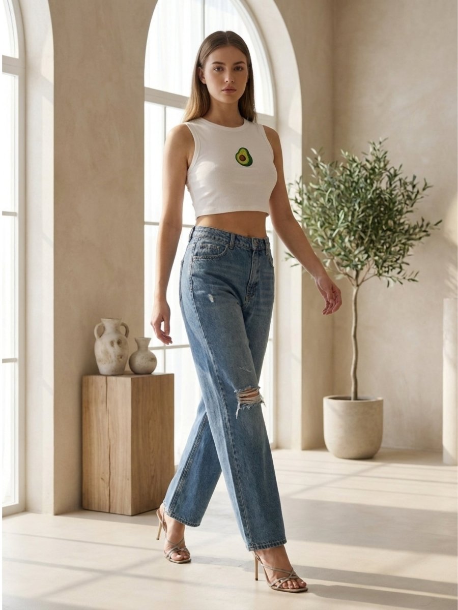 Hand Beaded Avocado Cotton Tank Top - GAIIA