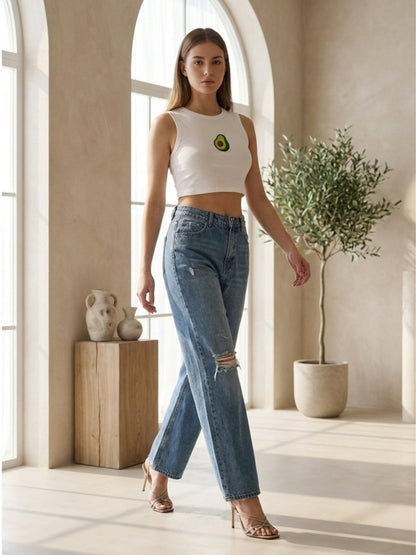 Hand Beaded Avocado Cotton Tank Top - GAIIA