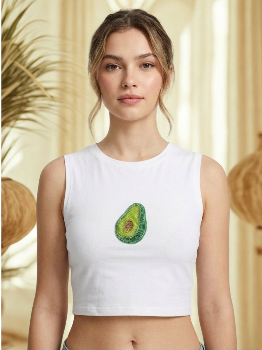 Hand Beaded Avocado Cotton Tank Top - GAIIA