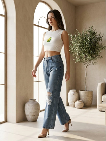 Hand Beaded Avocado Cotton Tank Top - GAIIA