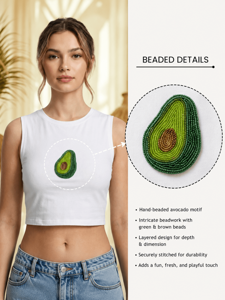 Hand Beaded Avocado Cotton Tank Top - GAIIA