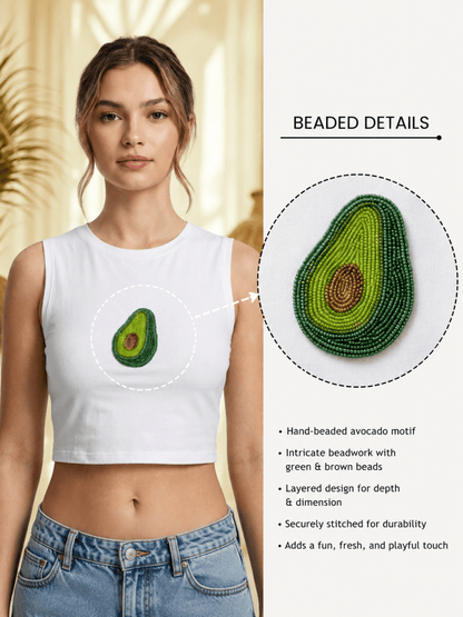 Hand Beaded Avocado Cotton Tank Top - GAIIA
